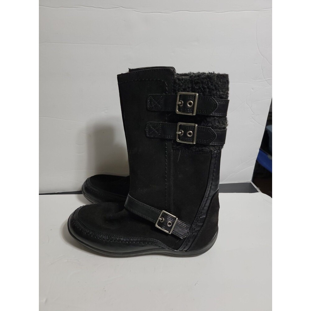 BARETRAPS Wyona Girls Kids Size 5 Boots Black Fur Accent Buckle Mid Calf